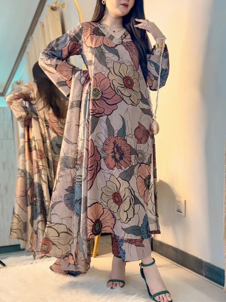 CH - 398 Premium Printed 3 Pc Stitched Suit