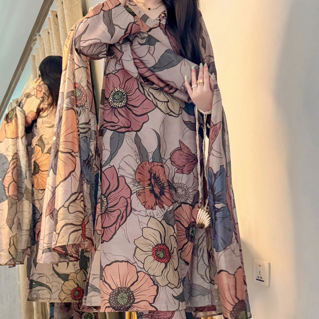 CH - 398 Premium Printed 3 Pc Stitched Suit