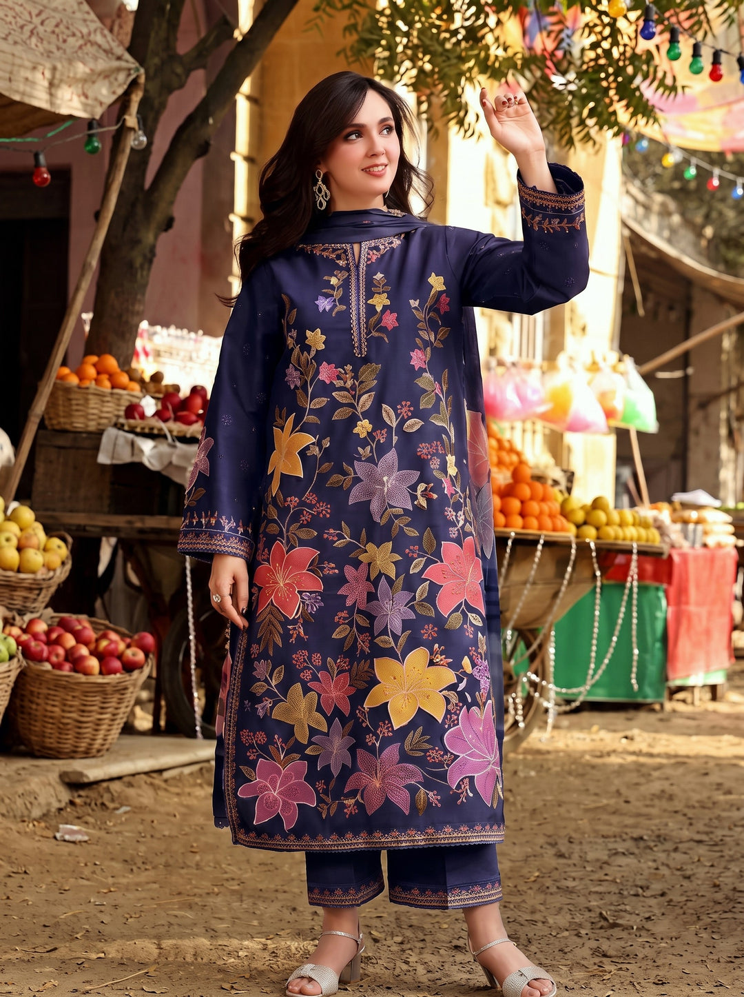 3PC DHANAK EMBROIDERED SHIRT WITH DHANAK EMBROIDERED SHAWL SA-661-A