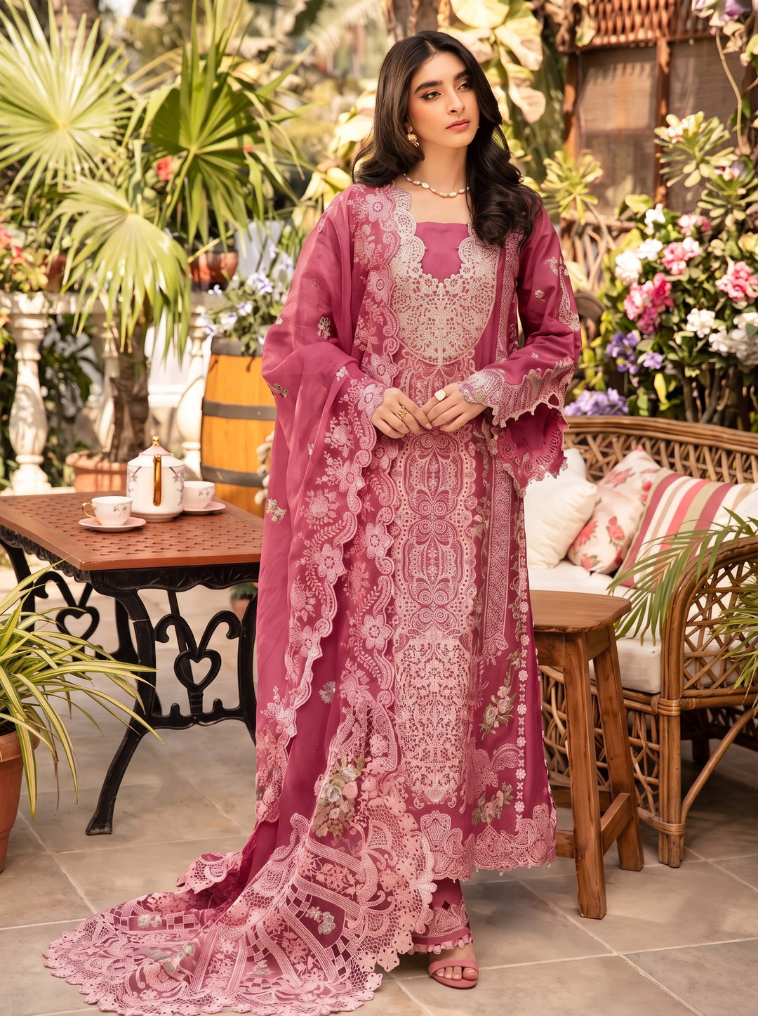 3PC DHANAK EMBROIDERED SHIRT WITH  EMBROIDERED SHAWL & TROUSER-SA-662-A