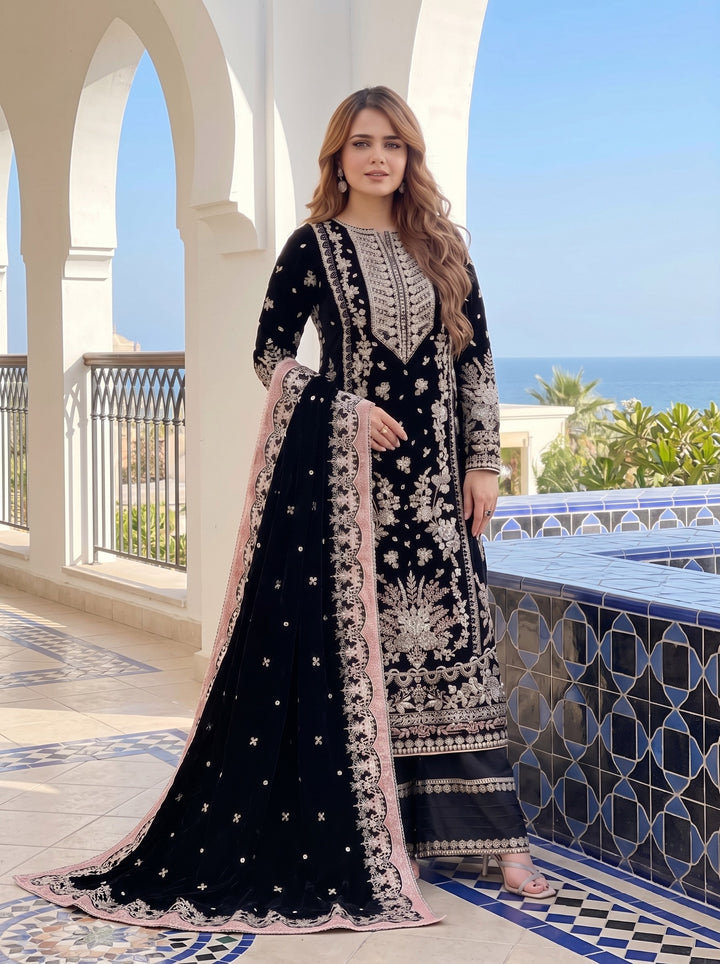 3PC UNSTITCHED DHANAK  EMBROIDERED SHIRT WITH EMBROIDERED SHAWL SA-658